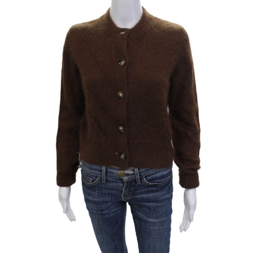 Rhode Women Cardigan Brown Rabbit Hair Nylon Button Size XS